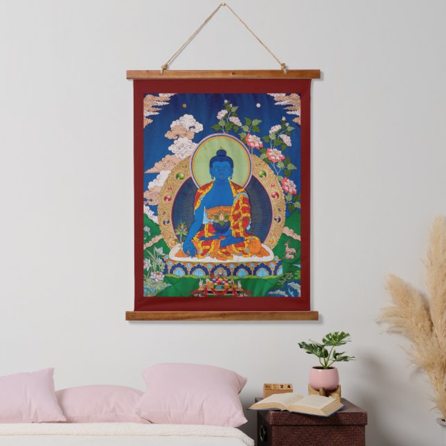 Tapisserie Suspendue Médecine Bouddha Bouddhiste Tibétain Thangka Art (Chambre à coucher)