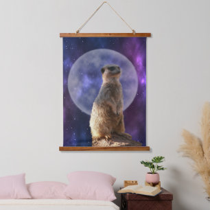 Tapisserie Suspendue Meerkat La Nuit De La Pleine lune Bleue,