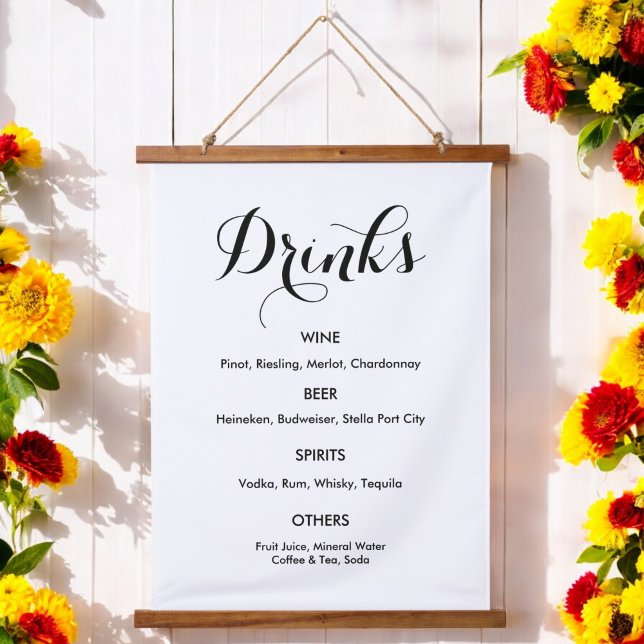 Tapisserie Suspendue Menu Boissons Mariage Noir Blanc  (Créateur téléchargé)