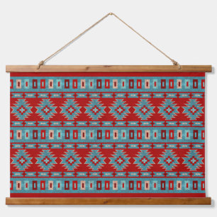 Tapisserie Suspendue Mesas Sud-Ouest Turquoise et Motif géométrique rou