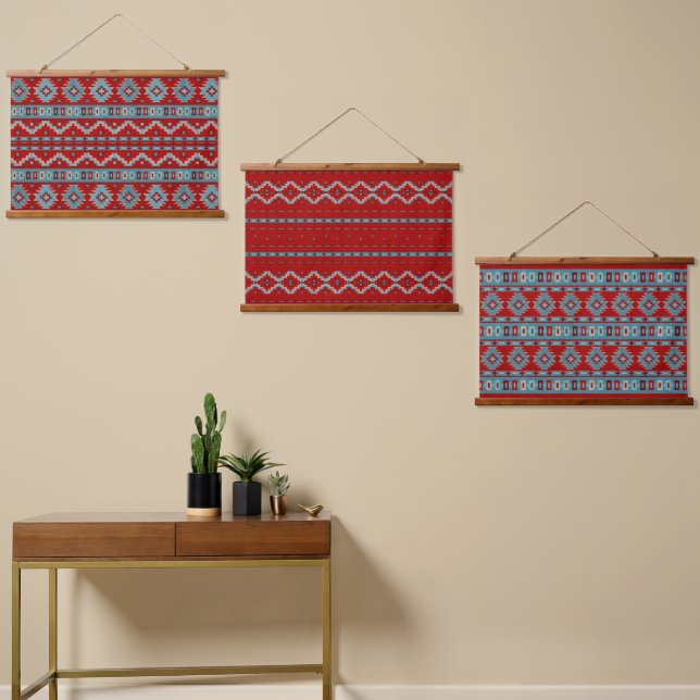 Tapisserie Suspendue Mesas Sud-Ouest Turquoise et Motif géométrique rou (Asymétrique)