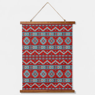 Tapisserie Suspendue Mesas Sud-Ouest Turquoise et Motif géométrique rou
