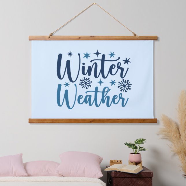 Tapisserie Suspendue Météo d'hiver - Typographie des Fêtes Neiges (Chambre à coucher)