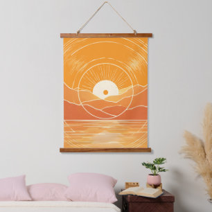 Tapisserie Suspendue Minimaliste Zen Montagne Océan Rétro Coucher de so
