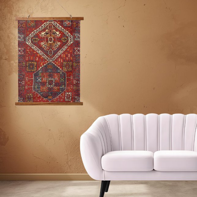 Tapisserie Suspendue Modèle de tapis oriental en rouge foncé (Créateur téléchargé)