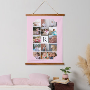Tapisserie Suspendue Monogramme de photo coins courbés rose vif h