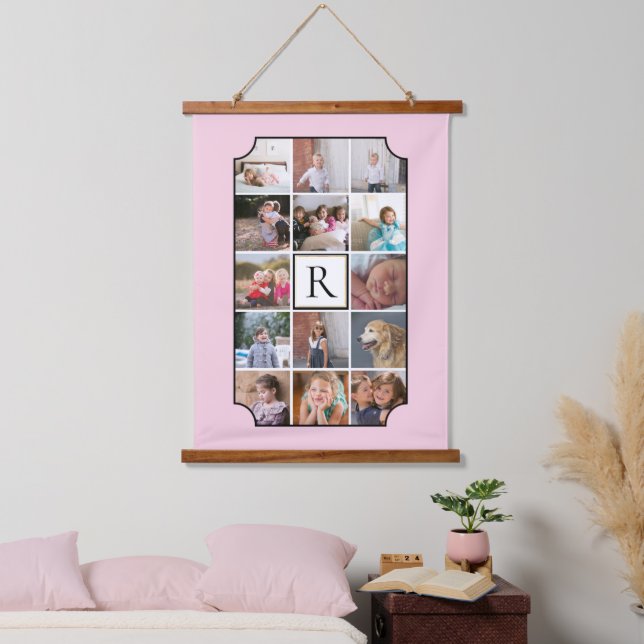 Tapisserie Suspendue Monogramme photo coins courbés rose pâle (Chambre à coucher)
