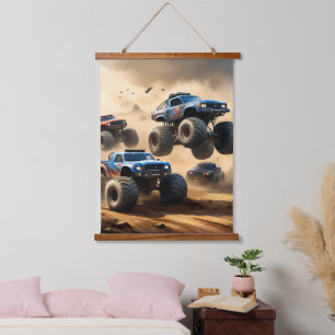 Tapisserie Suspendue Monster Trucks Courant Dans Le Désert,