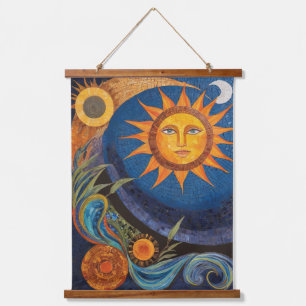 Tapisserie Suspendue Mosaïque du Soleil Rayonnant Céleste Vibrant