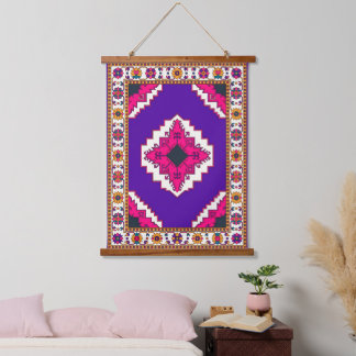 Tapisserie Suspendue Motif d'art folklorique bohème géométrique violet 