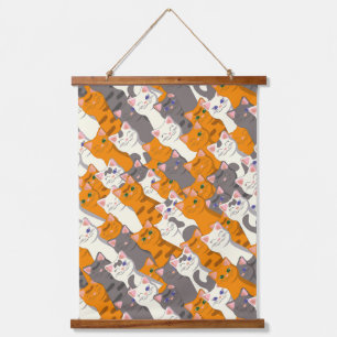 Tapisserie Suspendue Motif en diagonale du chat noir blanc gingembre