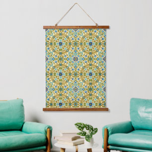 Tapisserie Suspendue Motif floral vintage bleu aux marguerites de Willi