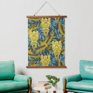 Tapisserie Suspendue Motif floral vintage bleu marine et jaune