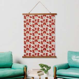 Tapisserie Suspendue Motif floral vintage rouge coquelicot Art botaniqu
