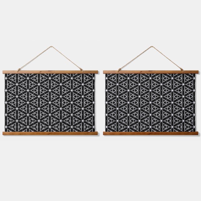 Tapisserie Suspendue Motif géométrique noir blanc et argenté (Double)