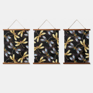 Tapisserie Suspendue Motif sans couture avec libellules d'or