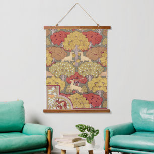 Tapisserie Suspendue Motif Vert Sauge Forêt Cerf Stag Vintage