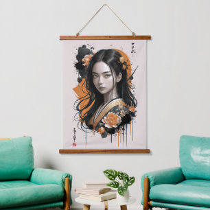 Tapisserie Suspendue Murmures de la Geisha en Fleur : Pétales d'Or Asia