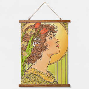 Tapisserie Suspendue Muse Art nouveau avec fleurs printanières