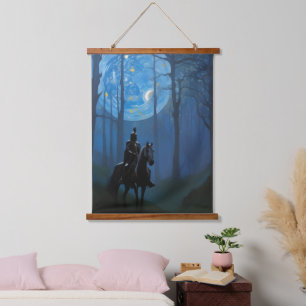 Tapisserie Suspendue Mystérieux Chevalier Noir dans la Forêt Lune