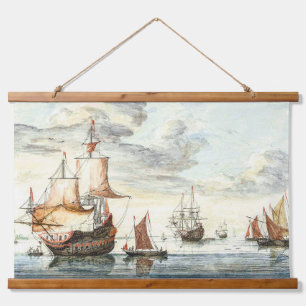 Tapisserie Suspendue Navires vintages De Peinture Sur Une Mer Calme Joh