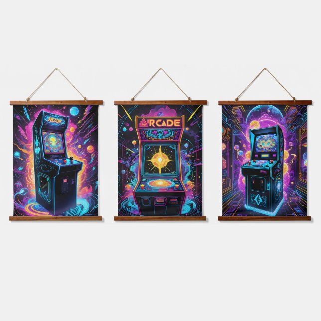 Tapisserie Suspendue Neon Retro 80s Arcade Game (Tripler)