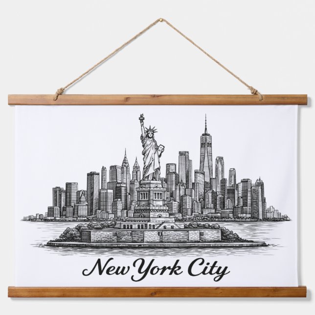 Tapisserie Suspendue New York City Skyline Line Art Illustration (Devant)