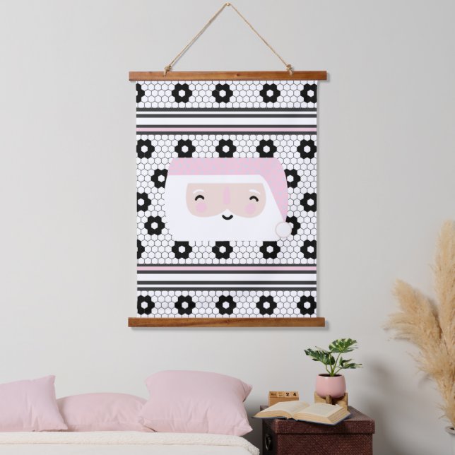 Tapisserie Suspendue Noël aux enfants roses de Père Noël Retro (Chambre à coucher)