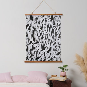Tapisserie Suspendue Noir et blanc Abstrait Brushstrokies Art