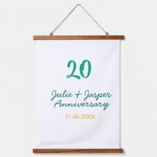 Tapisserie Suspendue nom date anniversaire 20 ans bleu vert