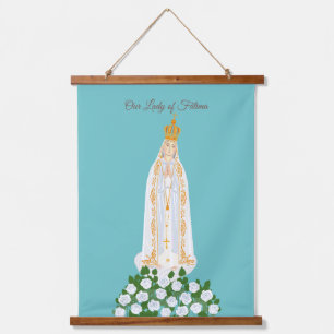 Tapisserie Suspendue Notre-Dame de Fatima et roses blanches