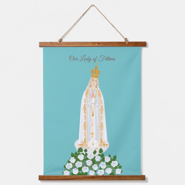 Tapisserie Suspendue Notre-Dame de Fatima et roses blanches (Recto)