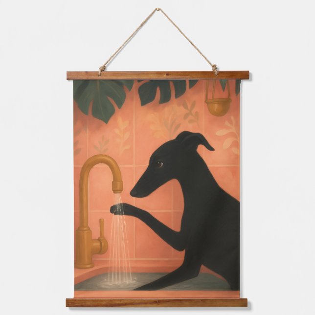 Tapisserie Suspendue Œuvre d'art murale représentant un lévrier noir se (Recto)
