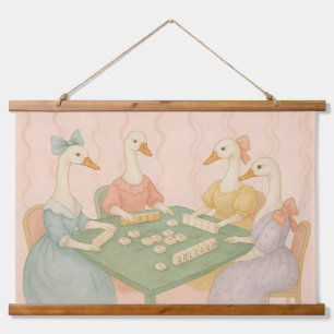 Tapisserie Suspendue Oies mignonnes vintage jouant au Mahjong