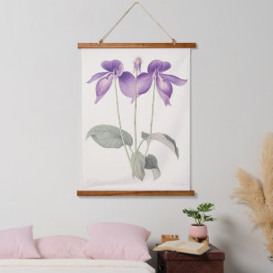 Tapisserie Suspendue Oiseaux vintages Pied Violet Botanique Fleurs d'im
