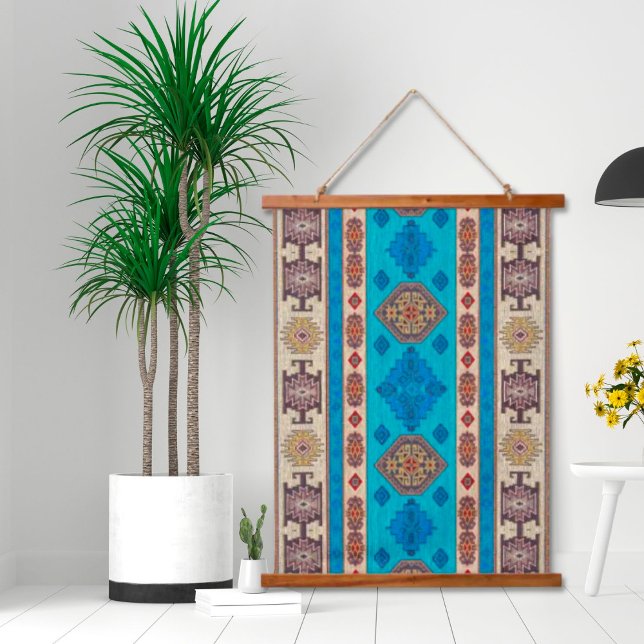 Tapisserie Suspendue Oriental Aqua Blue Gold Turc Kilim Mur (Créateur téléchargé)