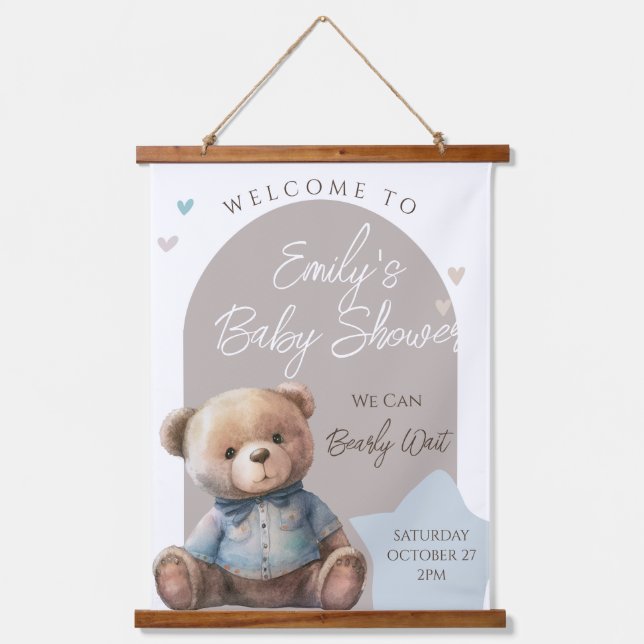 Tapisserie Suspendue Ours Baby shower moderne Boho Beige (Recto)