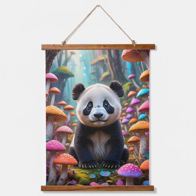 Tapisserie Suspendue Panda Cub Animé dans une forêt de champignons (Recto)