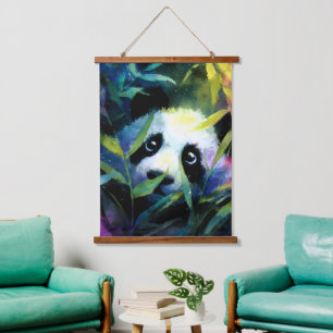 Tapisserie Suspendue Panda Peeking Bamboo Aquarelle