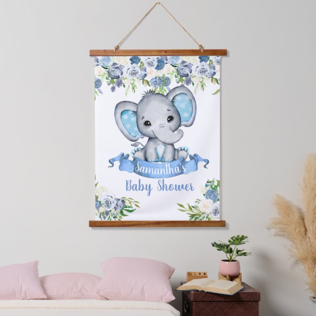 Tapisserie Suspendue Panneau éléphant baby shower bleu garçon (Chambre à coucher)