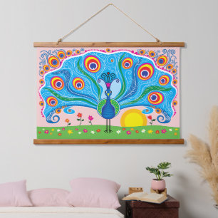 Tapisserie Suspendue Paon avec des fleurs