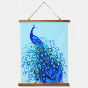 Tapisserie Suspendue Paon en turquoise et bleu de cobalt