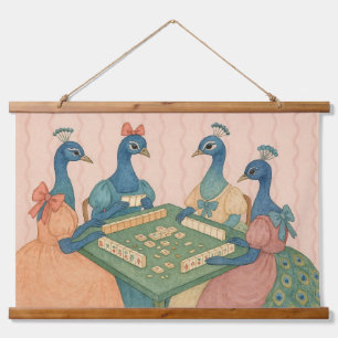 Tapisserie Suspendue Paons vintage jouant au Mahjong