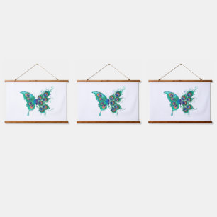 Tapisserie Suspendue Papillon aux plumes de paon vert