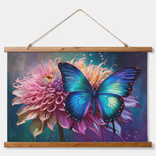 Tapisserie Suspendue Papillon bleu et Dahlia