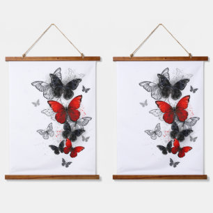 Tapisserie Suspendue Papillons noirs et rouges volants