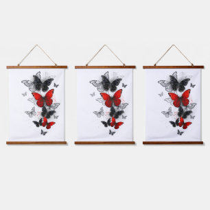 Tapisserie Suspendue Papillons noirs et rouges volants