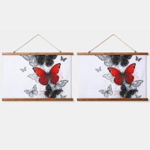 Tapisserie Suspendue Papillons noirs et rouges volants