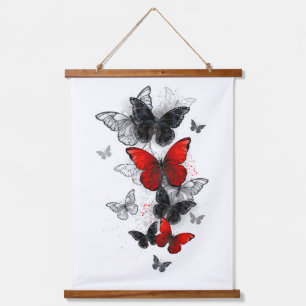 Tapisserie Suspendue Papillons noirs et rouges volants