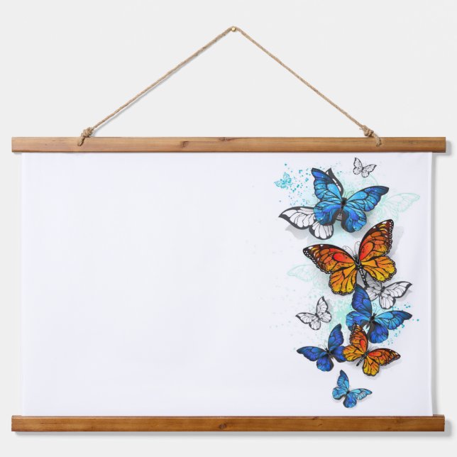 Tapisserie Suspendue Papillons volants Morpho et Monarch (Devant)